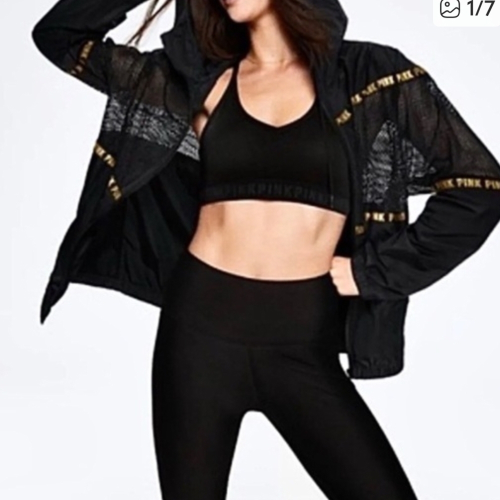 PINK Victoria's Secret Black Bomber Jacket with Gold Accents